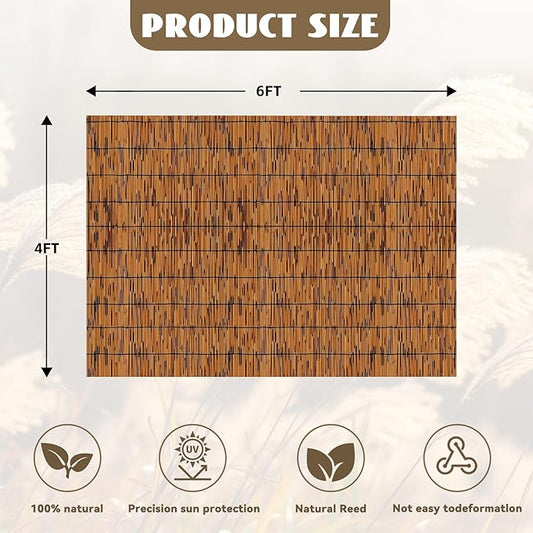 KOIUEYW Natural Reed Fencing Rolls, Decorative Bamboo Fencing 4ft High Roll Reed Screen Curtain, Light Russet