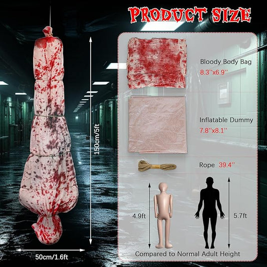 5ft Halloween Hanging Decoration, Inflatable Scary Prop with Gauze Wrap and Rope, Creepy Haunted House & Yard Decor for Outdoor Indoor Party Scenes (Assembly Needed)