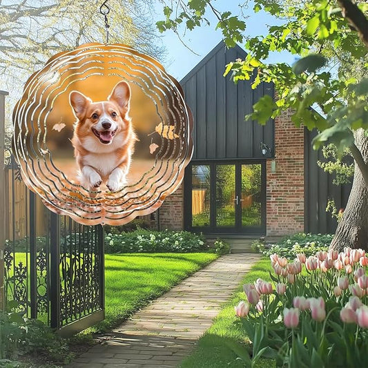 Pet Dog Wind Spinners Outdoor, Hanging Wind Spinner for Garden Decoration, 8 inch 3D Stainless Steel Metal Wind Sculpture for Indoor/Outdoor Decor