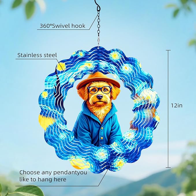Dog Wind Spinners Outdoor,Hanging Metal Garden Wind Spinner for Outdoor Indoor Decorations Gifts for Women Men,12 inch Kinetic Sculpture Decor Yard,Porch,Patio,Balcony,Deck