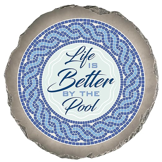 Magnolia Garden 10-Inch Life is Better By The Pool Decorative Stepping Stone – Blue Mosaic Resin Garden Walkway Tile – Coastal Nautical Outdoor Accent – Summer Poolside Decoration