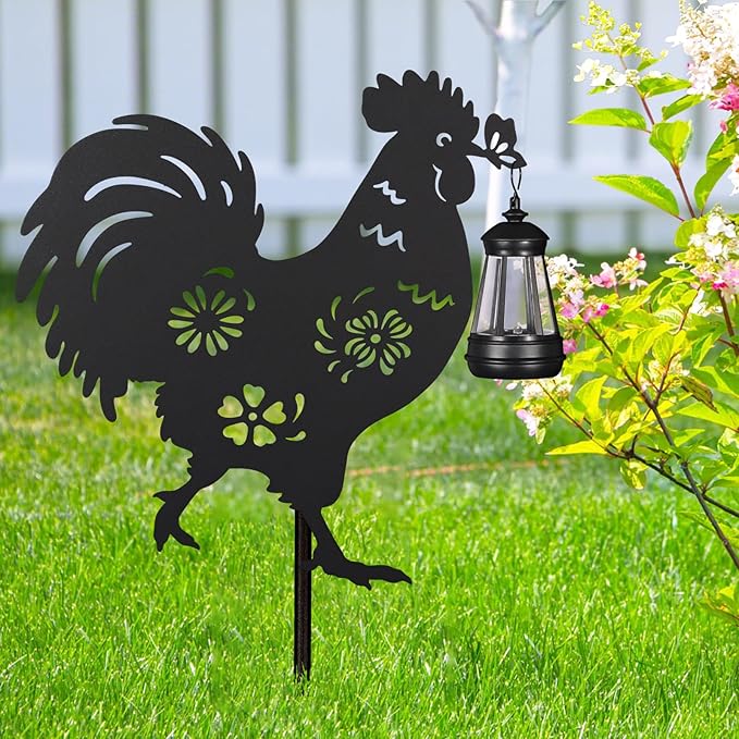 2Pack Solar Outdoor Garden Lights Stakes Solar Metal Flower Rooster Lawn Deco Statue Ideal for Chicken Lovers for Yard Art, Outside, Patio, Outdoor Decor, Garden Decorations, Lawn Ornaments