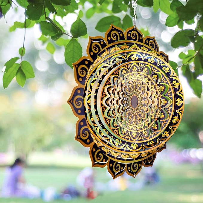 Aoedelyart Wind Spinner Mandala Rich Gold,12In Stainless Steel Wind Spinners Outdoor,Garden Gift for Women Mom Father Men Friend,Hanging Wind Sculptures & Spinners Kinetic Yard Art Decorations