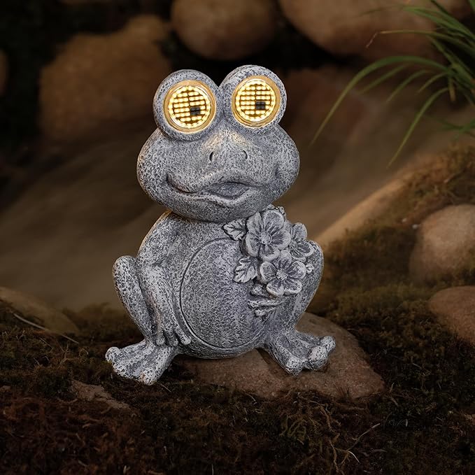 Solar Powered Frog Statue Lights, Frog Figurines Outdoor Garden Decor, Outdoor Patio Decor, Patio Porch Lawn Backyard Decor, Gardening Birthday Gifts for Daughters and Moms