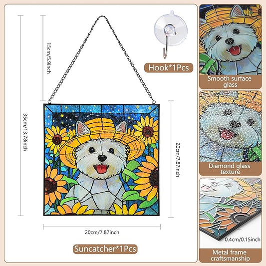 Stained Glass for Window Hanging Dog Suncatcher, Sun Catchers for Outdoor Decoration, Westie Garden Decor, Gifts for Women, Lovers, Couple, Friend, Colleagues