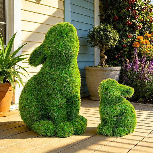 Resin Flocked Bunny Figurines Set of 2,Moss Bunnies for Outdoor Decor,Small Rabbit Statues for Garden Decor,Yard Decorations Outdoor Patio Decor, Gardening Gifts for Women