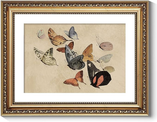 ARPEOTCY Vintage Gold Framed Wall Art, Classical Flying Butterflies Paintings, Aesthetic Canvas Prints Artwork with Frame, Victorian Wall Decor for Living Room Bathroom Bedroom 11x14 inch