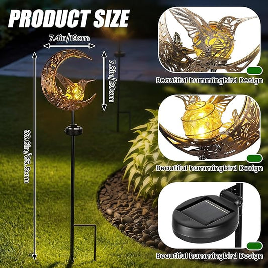 VIHOSE Solar Hummingbird Outdoor Lights Waterproof Moon Garden Stake Lights Warm White LED Decorative Pathway Lighting for Yard, Lawn, Gifts for Mom, Women & Gardening Lovers