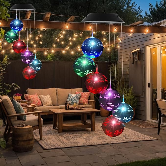 Christmas Solar Wind Chimes for Outside, Color Changing Ball Christmas Decorations Wind Chimes Outdoor Solar Hanging Lights for Garden Yard Patio Party, New Year Birthday Gifts for Mom Women Grandma