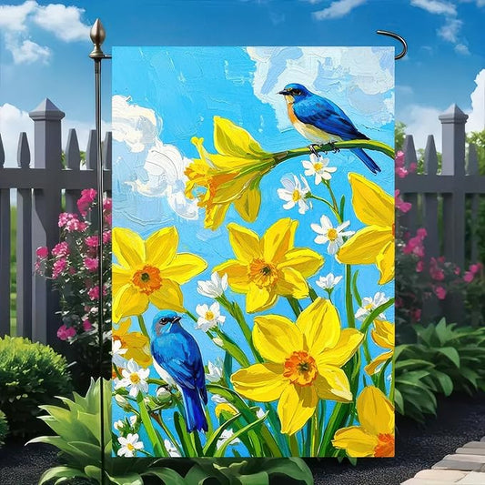 BlissYard Welcome Spring Garden Flag 12x18 Double Sided Bluebird Hummingbird Seasonal Small Flags For Outside Outdoor Decor Yard Farmhouse Holiday Spring Summer Decorations Yard Flags