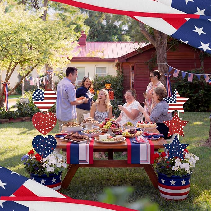 RattanView 6 Pack Outdoor Memorial Day Yard Signs Patriotic Yard Sign with Stakes Red White Blue Stars and Heart Front Porch Decor for Memorial Day Cemetery Lawn Garden Patio Decorations