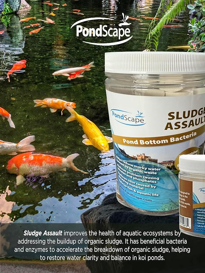 PondScape Sludge Assault Pond Cleaner – Pond Muck & Sludge Remover, Improves Water Clarity, Reduces Odors & Nitrates, Suitable for Koi, Fish & Aquatic Life – Treats 12,000 Gallons – 12 x 1oz Blocks