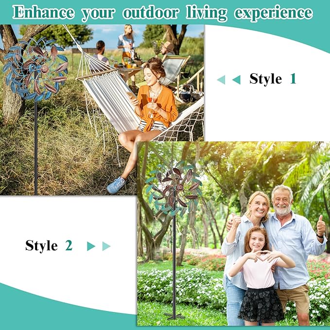 360° Wind Spinners Outdoor, Wind Sculptures Windmill with Metal Stake, Kinetic Large Metal Yard Art Decor Spinners Pinwheels for Garden Outside Patio Lawn
