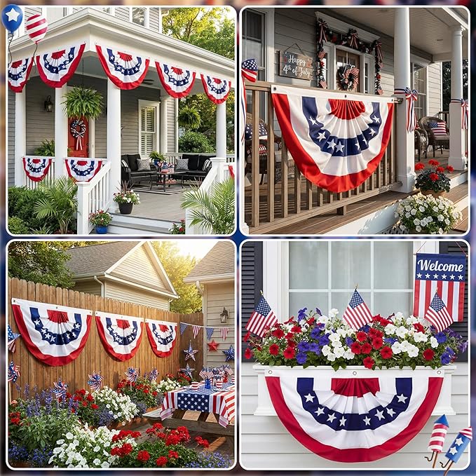6 Pack American Pleated Fan Flag, 1.5 x 3 Ft Red White and Blue Half Fan Flag Bunting Banner, Patriotic Decor USA Bunting Flags Outdoor Indoor for Porch Garden Memorial Day 4th of July Decorations