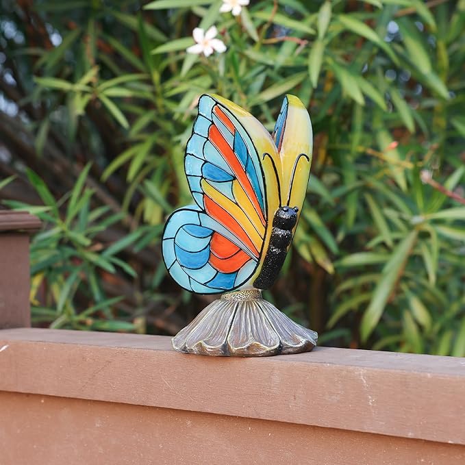 Rezpuao Solar Butterfly Garden Statues,Butterfly Decor for Outdoor,Resin Colorful Butterflies Figurine with Solar Light for Patio,Balcony,Yard,Lawn Ornament,Perfect Garden Gift