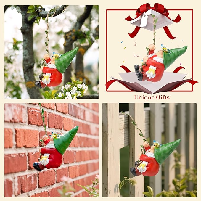 Hanging Gnome Garden Statue Climbing Garden Gnomes Lady with Butterfly Decorations Tree Hugger for Outdoor Home Lawn Patio Yard Christmas Birthday Gifts for Mom Women