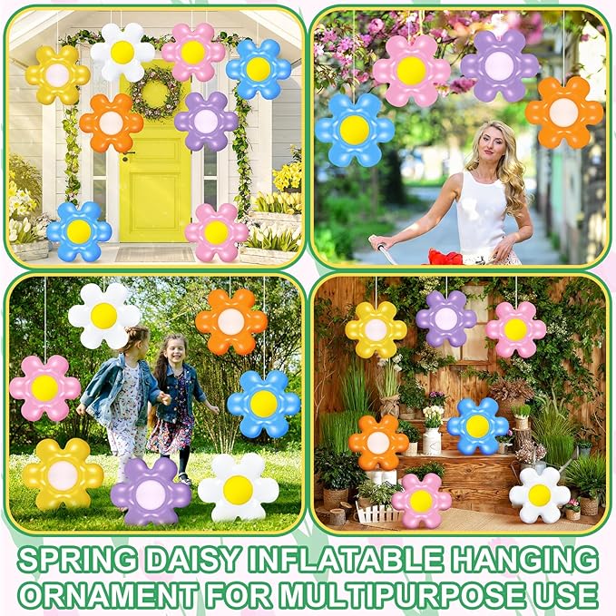 18 Pcs Spring Daisy Flower Inflatable Balls Blow up Daisy Flower Inflatable Decoration Colorful Spring Inflatable Hanging Ornament Flower Shape PVC Yard Decors for Indoor Outdoor (Modern)