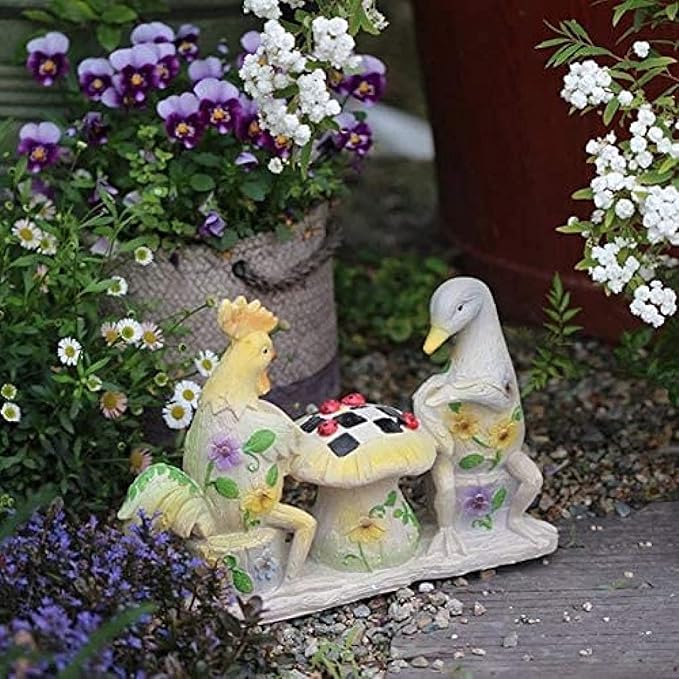 Garden Ornaments Decor Statue Outdoor,Modern Abstract Art Decorating Ornament Statue Sculpture,Garden Decoration Sculpture, Animal Rooster Duck Resin Retro Painted Outdoor Creative