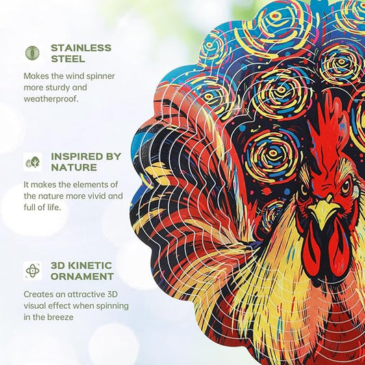 Wind Spinners Outdoor, IDEA SHOW 12In Stainless Steel Wind Spinners Outside, 3D Kinetic Hanging Sculpture, Rustproof Metal Garden Decor Ornaments for Yard Art, Women, Men, Holidays