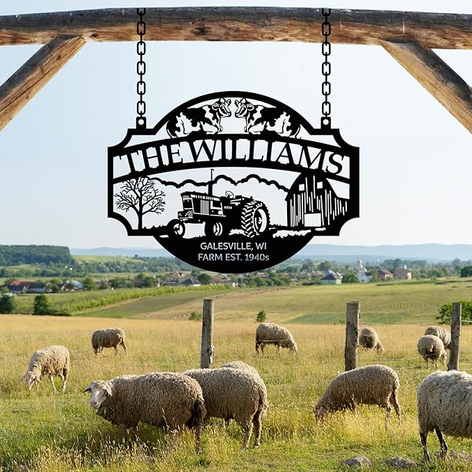 Personalized Metal Farm Sign, Customized Family Name Ranch Sign, Large Last Name Sign for Farmhouse Decoration, Outdoor Farm Wall Art, Welcome Sign, Entrance Gate Sign, Farm Lovers Gift, Garden Decor
