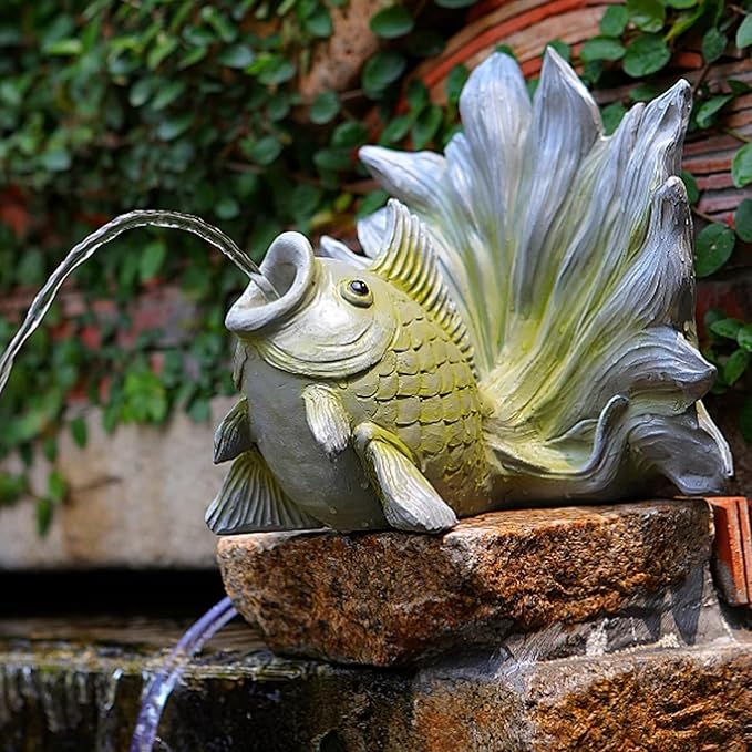 Goldfish Shape Pond spitters for Small Ponds, Fish Tank Automatic Circulation Water Landscaping Ornaments, Pool Fountains for Above Ground Pools, Garden Decor for Koi Pond(Gray,24 * 24 * 30cm)