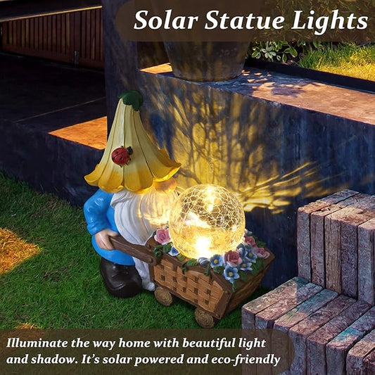 Garden Gnomes Outdoor Decorations Solar Statues,Garden Gnome Decor with LED Lights,Gnomes Clearance for Patio Lawn Decor Gnome Gift for Woman