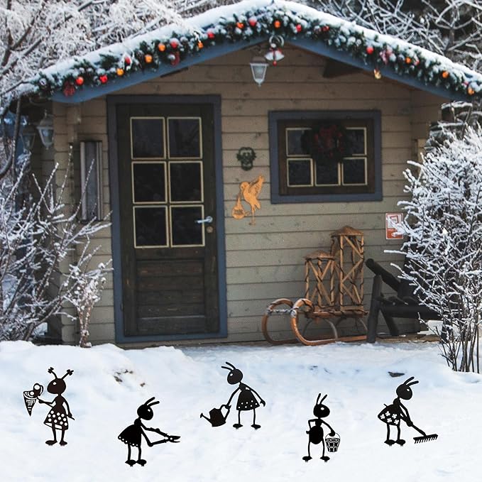 CUweipeng Metal Garden Stakes Decorative - 5Pcs Funny Working Farm Ant Garden Decor Black Metal Humor Art Yard Stake Animal Outdoor Decoration for Pathway Lawn Garden Backyard Birthday Gift Party #B