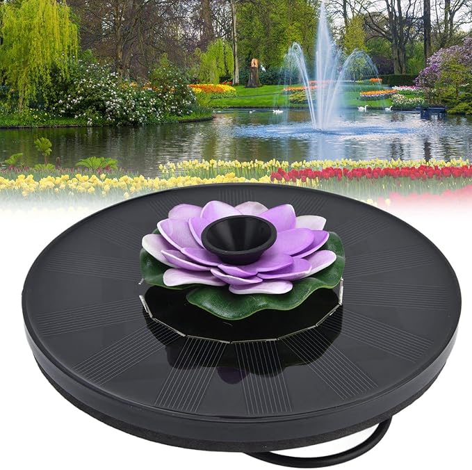 Milltrip Flower Solar Fountain, Floating Solar Powered Water Feature for Bird Bath, Garden Pond & Outdoor Decor (Purple)