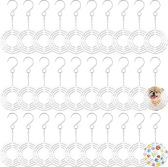 30 Pcs Sublimation Wind Spinner Blanks 3 Inch Bulk Aluminum Metal Ornaments Sublimation Blanks Hanging Wind Spinners Indoor Outdoor Spinner Suspension Decoration for Yard,Garden,Porch,Gift