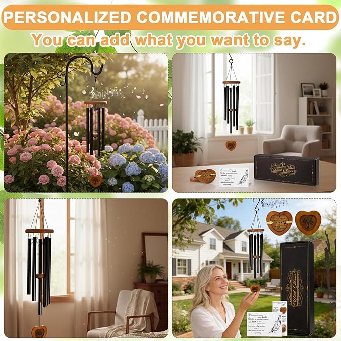 Personalized Memorial Wind Chimes for Outside 32 Inch Sympathy Memorial Gifts for Loss of Loved One Remembrance Gifts for Loss of Mom Dad Husband Sympathy Gift in Black Brown