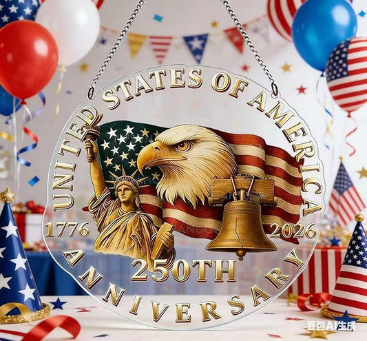 250th Anniversary America Sun Catcher Round Hanging with Flag Eagle deisgns Freedom Acrylic Suncatchers Full Cover Patriotic Windows Decorations July 4th Supplies for Garden