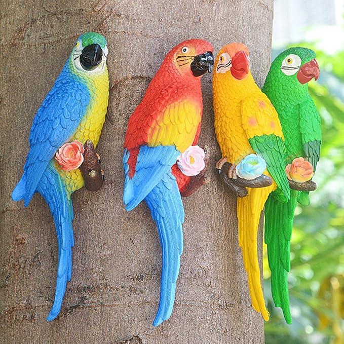 Parrot Decor Outdoor Tiki Bar Decorations for Outside Patio, Large Realistic Parrot Statue for Pool Garden Yard Lawn, Lifelike Hawaiian Tropical Bird Sculpture for Plam Tree Decor(Green)