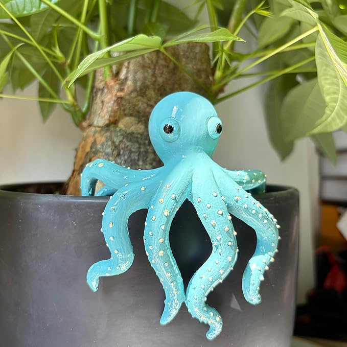 Octopus Figure Plant Pot Hanger, Flower Pot Hugger, Resin Tortoise Statue, Funny Pot Huggers for Planters, Cute Climbing Animal Flower Pot Hugger, Garden Fence Balcony Patio Yard (Octopus)