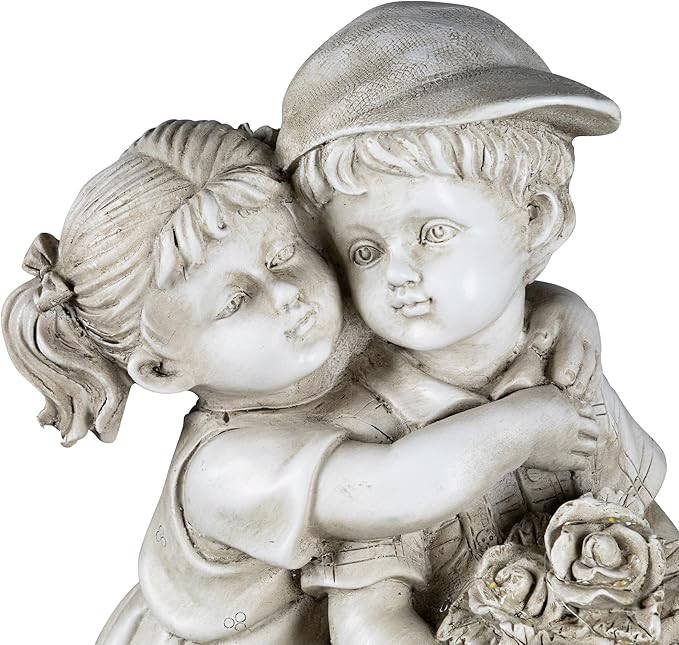 Northlight Solar Lighted Hugging Girl and Boy Outdoor Garden Statue - 16"