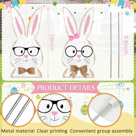 2 Pcs Easter/Spring Outdoor Decorations 16 Inch Easter Yard Signs Metal Pastel Gnome/Rustic Bunny/Lavender Garden Stakes for Home Outside Pathway Lawn Backyard Patio Farmhouse Party Decor(Rabbit)