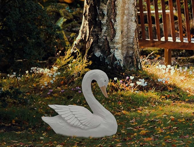 White Swan Statue Garden Ornament - Resin Figurine Sculpture for Yard Decoration, 7.3" Height - Elegant Swan Design for Landscaping Art & Crafts.