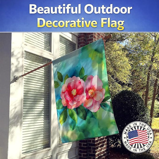Caroline's Treasures Alabama Camellia in Watercolor House Flag Large Porch Sleeve Pole Decorative Outside Yard Banner Artwork Wall Hanging, Polyester, House Size, Multicolor