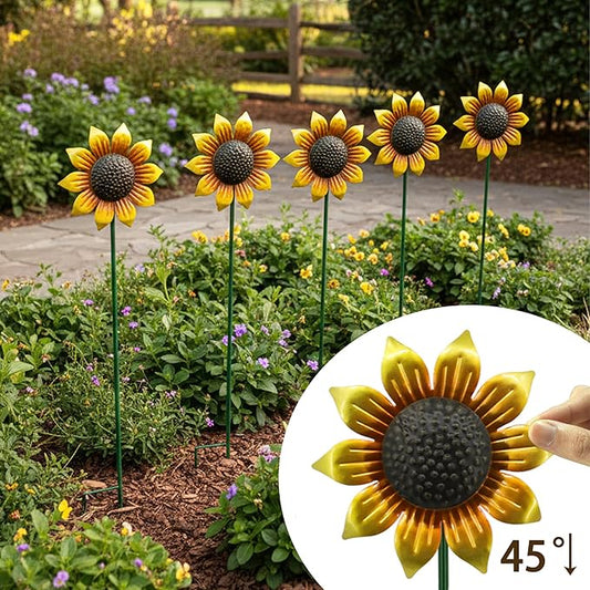5pcs Sunflowers Yard Wind Spinners Outdoor Decoration Stakes Lawn Ornaments, Lawn Decorations Garden Stakes, Metal Outside Decorations for Metal Yard Art Flower Garden Decor, Sunflower Gift for Women