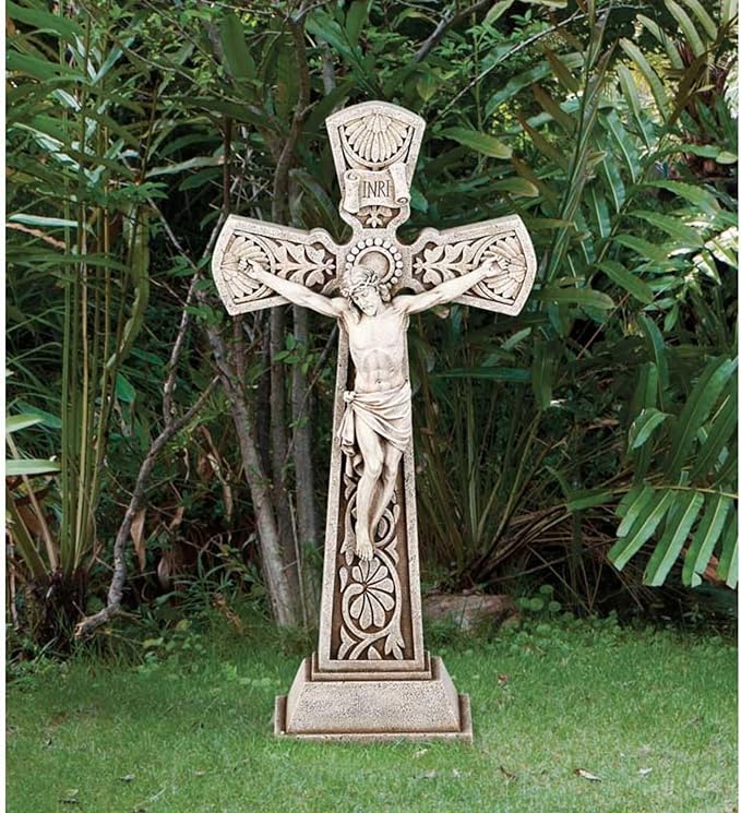 Avalon Gallery Garden Crucifix Statue, Stone Resin Outdoor Religious Décor, 23.5" Tall x 9" Wide