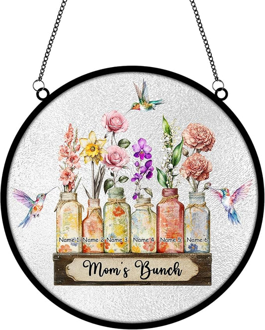 Personalized Mother's Day Suncatcher, Custom Name Birth Month Flowers Mom’s Bunch Window Hanging, Mothers Day Christmas Birthday Gifts for Mom from Daughter Son (Style 01)
