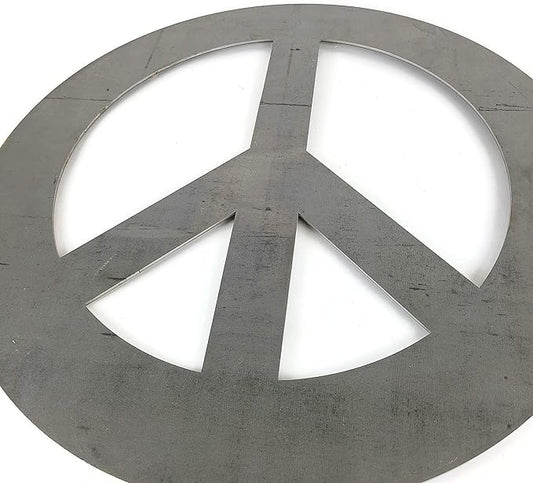 Peace and Heart Staked Signs or Wall Art Rustic or Powder Coated Finishes (XL Peace Hanger 24" (no holes), Raw Steel (will rust with time))
