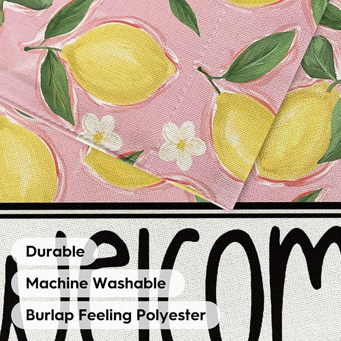 AVOIN colorlife Summer Lemon House Flag 28x40 Inch Double Sided Outside, Pink Welcome Seasonal Yard Outdoor Flag