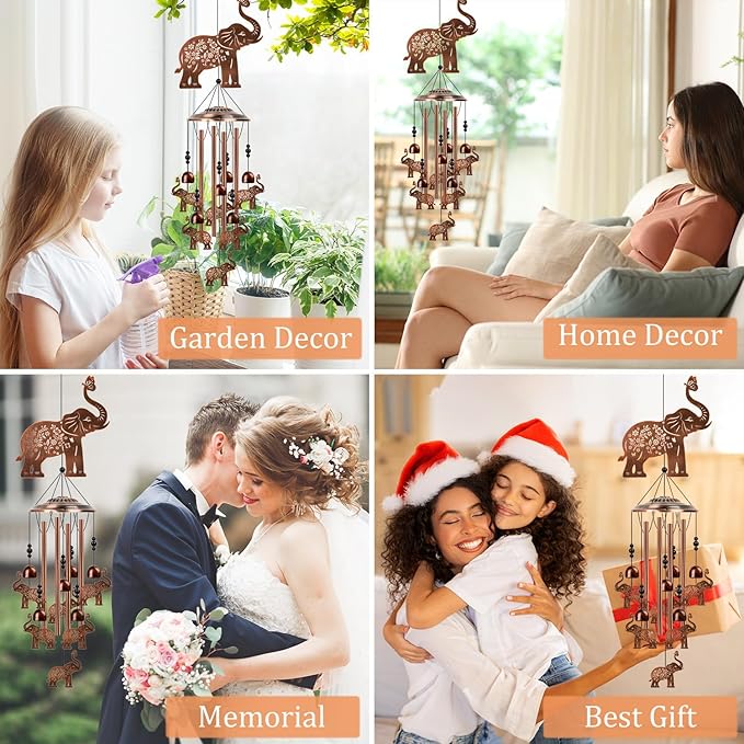 Elephant Wind Chimes for Outside - Elephant Gifts for Women Men, Memorial Wind Chimes for Outdoor, Garden Patio Yard Porch Decor, Birthday for Mom Grandma Wife Friends