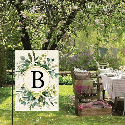 AVOIN colorlife Monogram Letter B Floral Garden Flag 12x18 Inch Double Sided Outside, Family Last Name Initial Yard Outdoor Decoration
