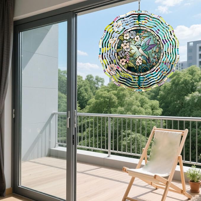 Hummingbird Metal Wind Spinners Outdoor, 3D Hanging Garden Decor for Women Mom Grandma, 25cm/ 9.84in 3D Wind Spinners for Garden Decor for Patio,Yard,Outdoor