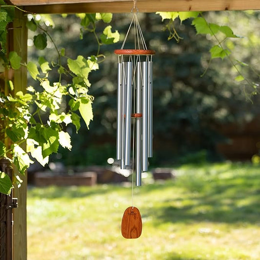 Woodstock Chimes Amazing Grace Wind Chime for Outside 40" Medium Silver,Outdoor Decor for Patio, Porch, Garden, Memorial Gift for Loved Ones AGLS