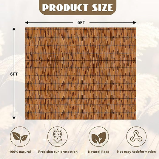 KOIUEYW Bamboo Privacy Fence, Light Russet Bamboo Reed Fencing 6ft High, Decorative Reed Rolls Privacy Screens for Patio Garden Balcony Backyard Outdoor, 6 x 6 FT