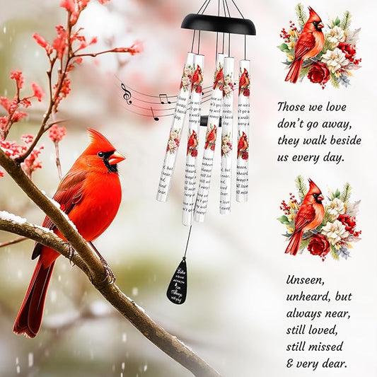 Memorial Wind Chimes Sympathy Gift - Cardinal Windchimes in Loving Memory of Loved One, Bereavement Gifts for Loss of Mom/Dad, Condolences Grief Remembrance Funeral Grieving