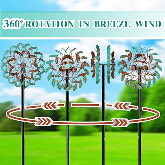 360° Wind Spinners Outdoor, Wind Sculptures Windmill with Metal Stake, Kinetic Large Metal Yard Art Decor Spinners Pinwheels for Garden Outside Patio Lawn
