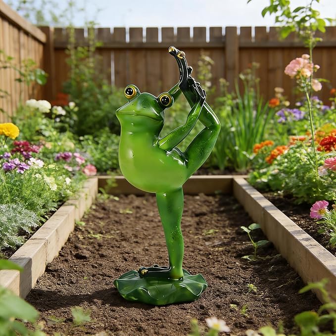 Dancing Frog Statue Outdoor Decor for Garden, 7.2" Fairy Yard Figurines Home Sculptures for Lawn Patio Front Porch Backyard